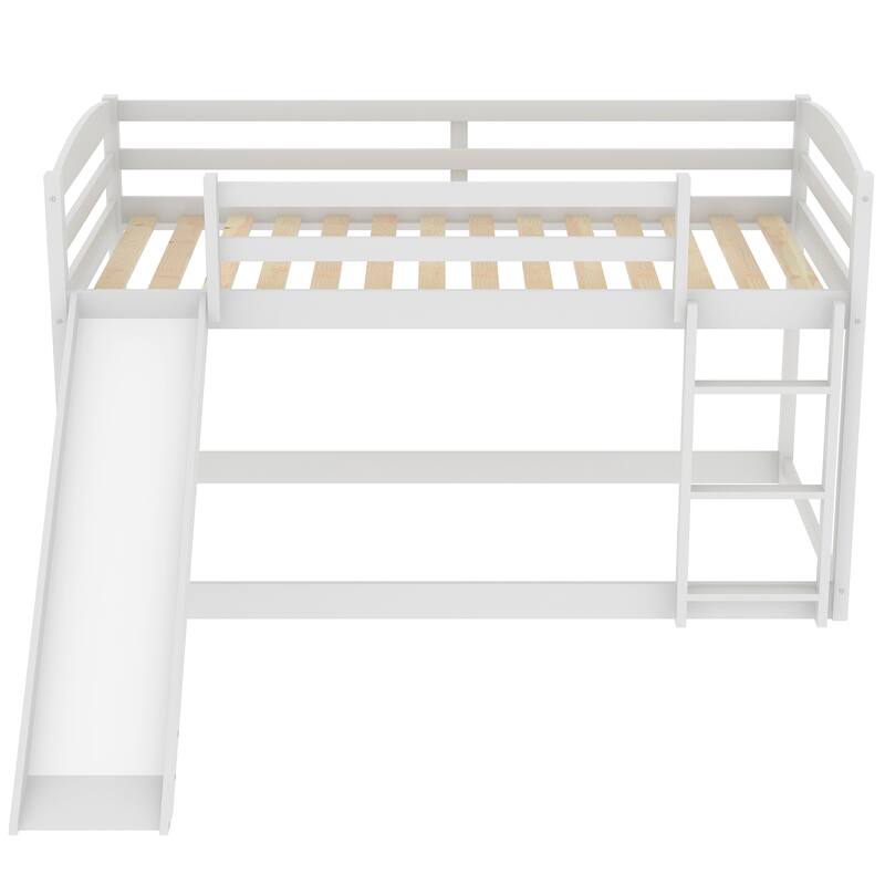 Low Twin Bunk Bed with Slide and Ladder, Sturdy Wooden Frame