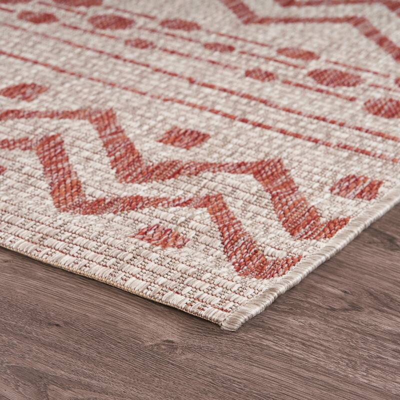 Sevita Sadie Bohemian Striped Beige/Red Durable Performance Indoor/Outdoor Area Rug