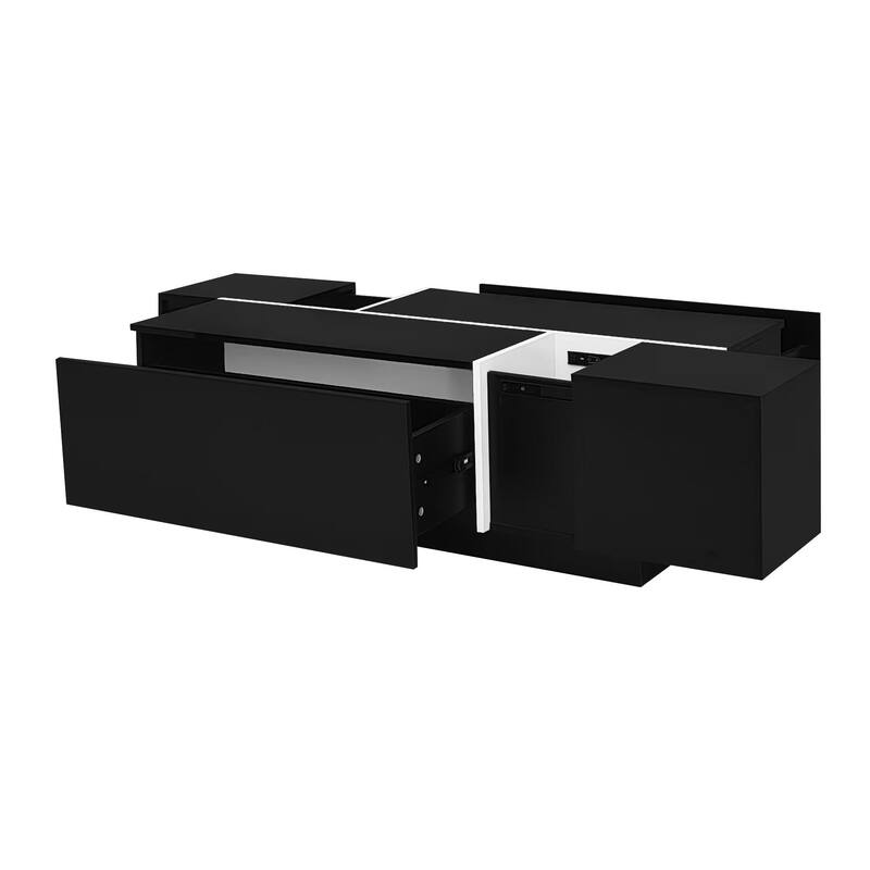 Extendable Coffee Table with Hidden Storage Compartments and 2 Drawers, Multi-Functional Center Table with High-Gloss Finish