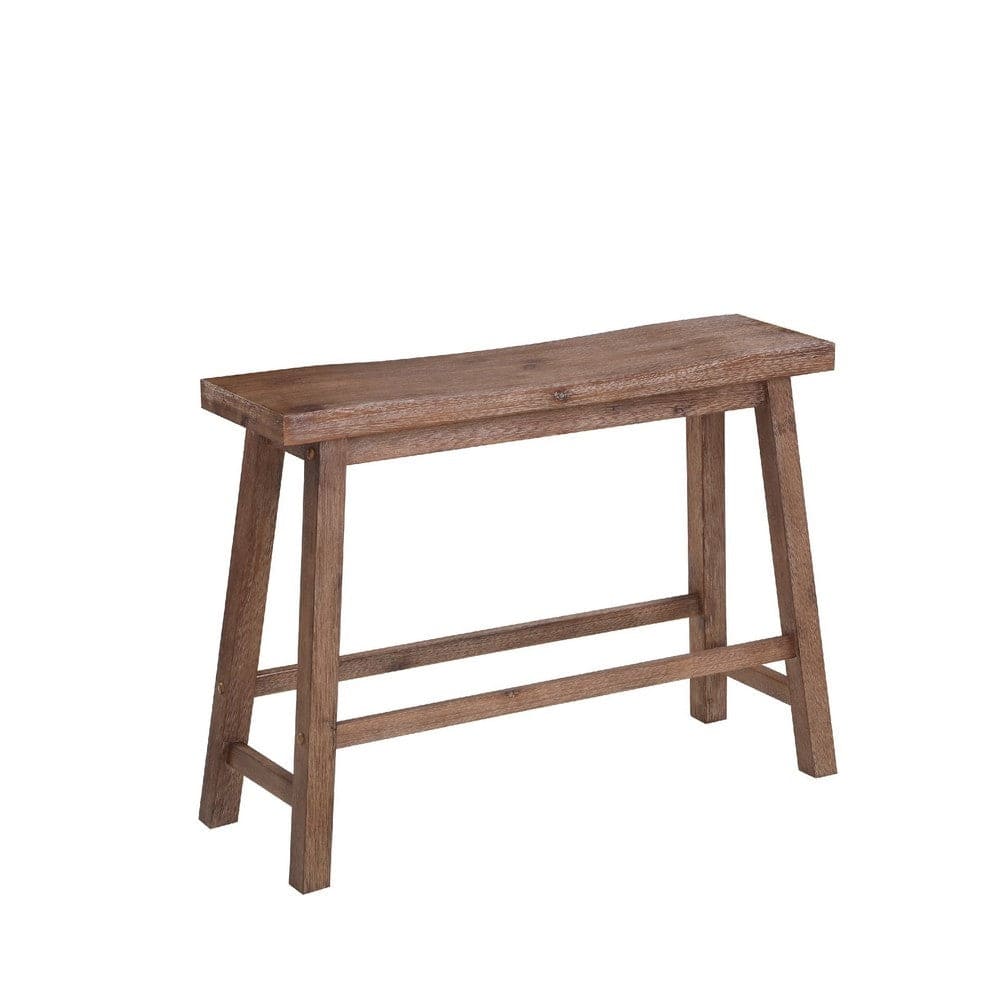 Amber 33 Inch Rubberwood Bench with Saddle Seat, Rectangular, Brown - 9 L x 33 W x 24.25 H, in Inches