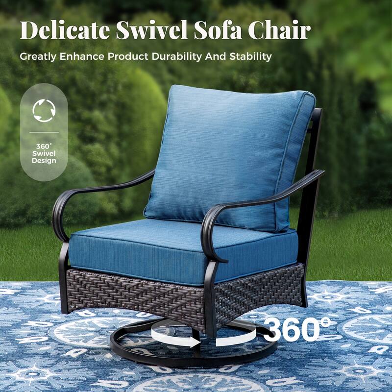 MAISON ARTS 4-Piece Rattan Wicker Patio Furniture Set with Swivel Chairs, Metal Frame & Coffee Table for Outdoor Spaces