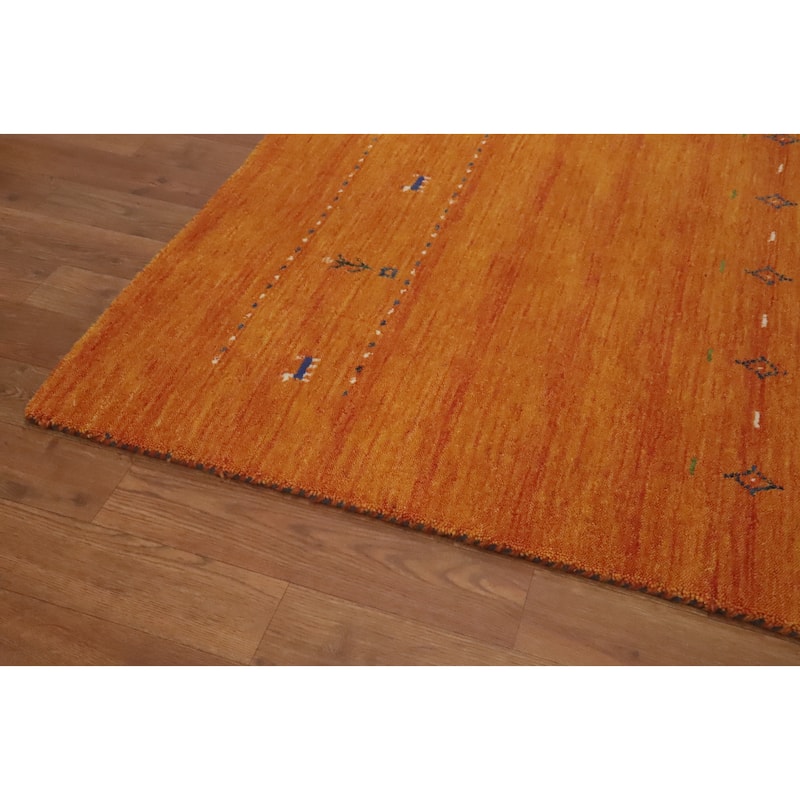 Hand Knotted Oriental 100% Wool Carpet Tribal Animal Pictorial Oranges & Rust Gabbeh Area Rug - 7' 10'' X 4' 11''