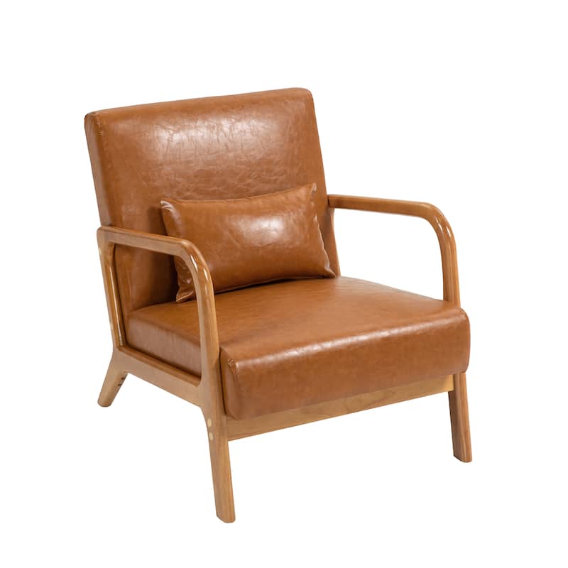 2 Set Mid-Century Modern Faux Leather Accent Chairs with Cushion