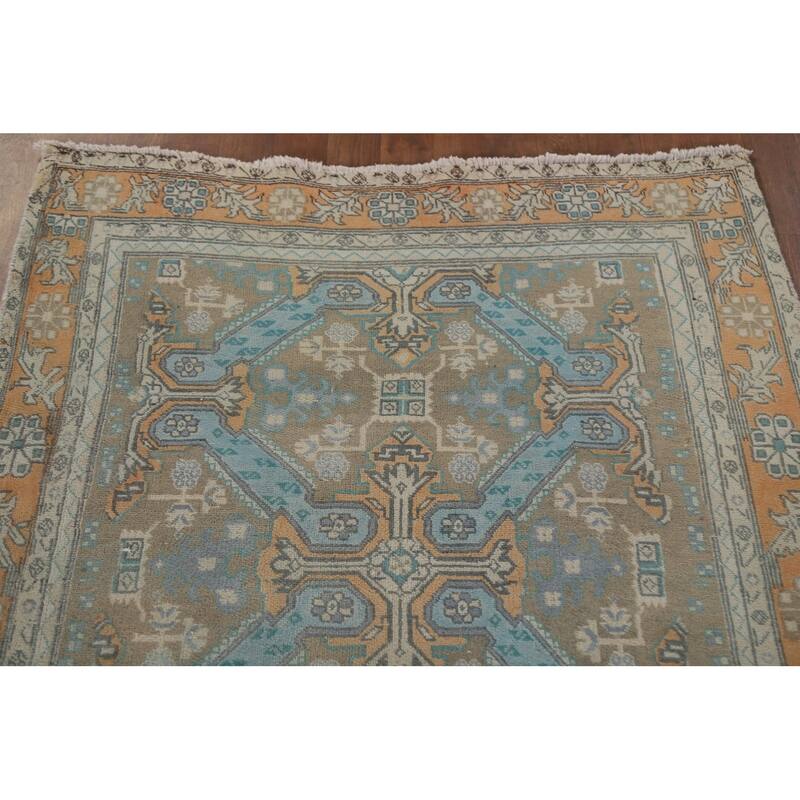 Hand Knotted Oriental 100% Wool Carpet Traditional All-Over Beige & Ivories Heriz Runner Rug - 10' 9'' X 3' 4''
