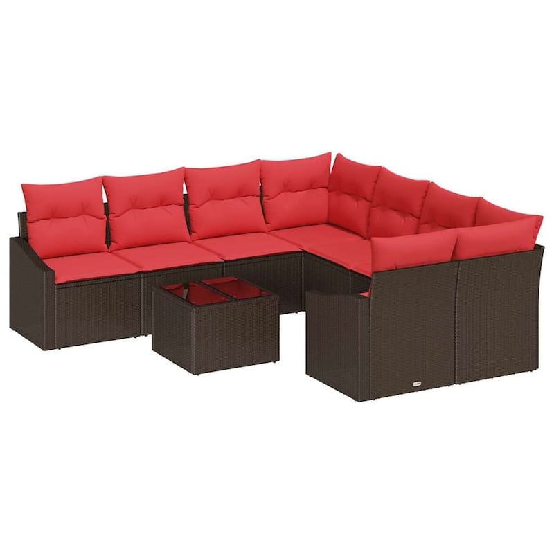vidaXL 9 Piece Garden Sofa Set with Cushions - 91.9×92.1×27.2