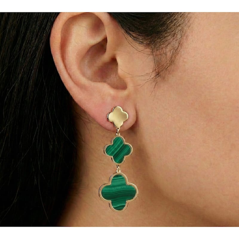 Italian Gold 14K Yellow Gold Dangle Clover Earrings 1.50 Inch Drop - Made in Italy 2.60 gms