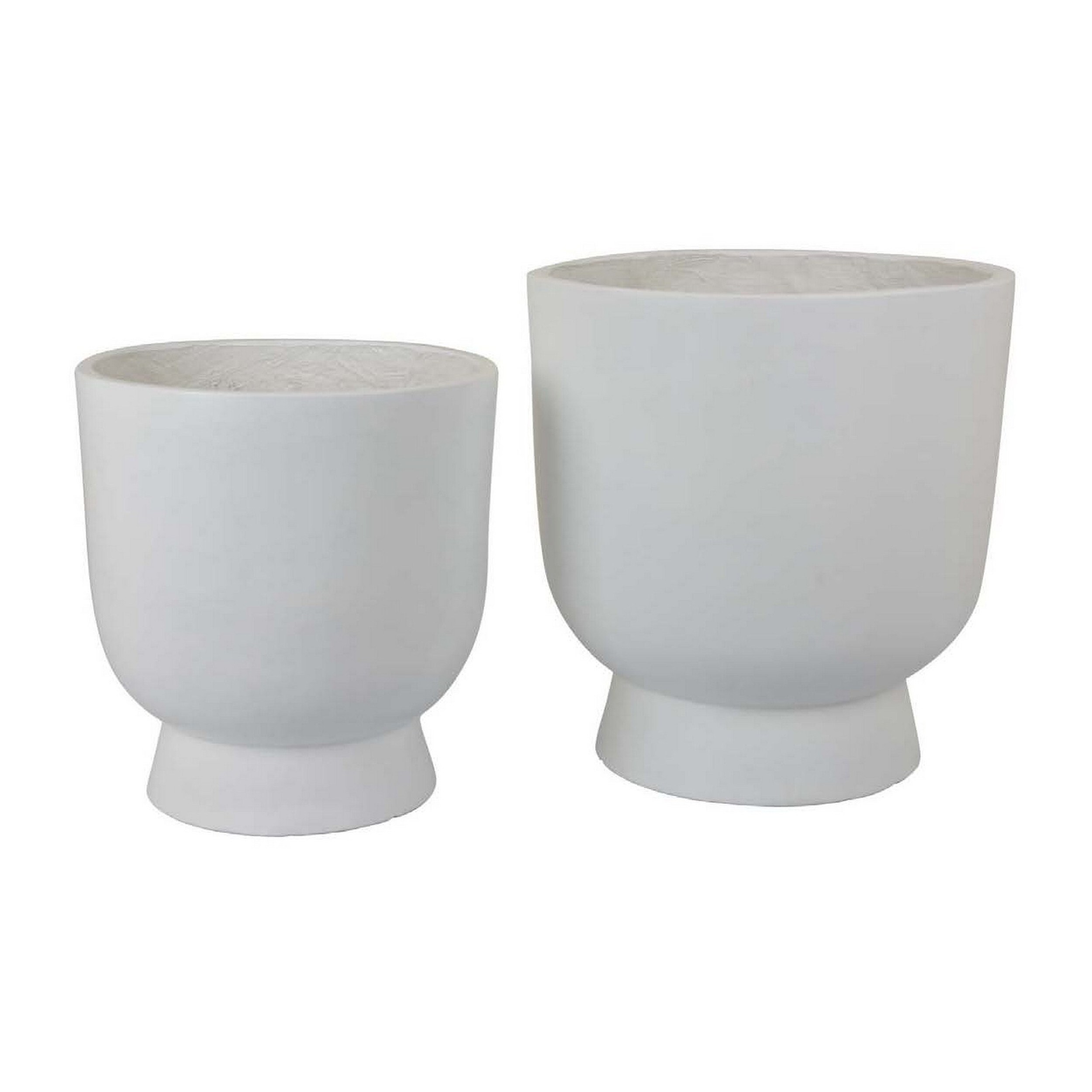 16 Inch Planter Set of 2, Durable Resin, Cylindrical, Smooth Gray Finish