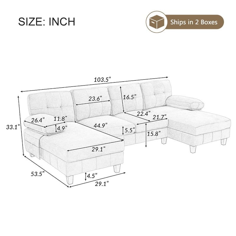 103.5" Chenille Fabric U-shaped Sectional Sofa with Dual Chaise Lounges