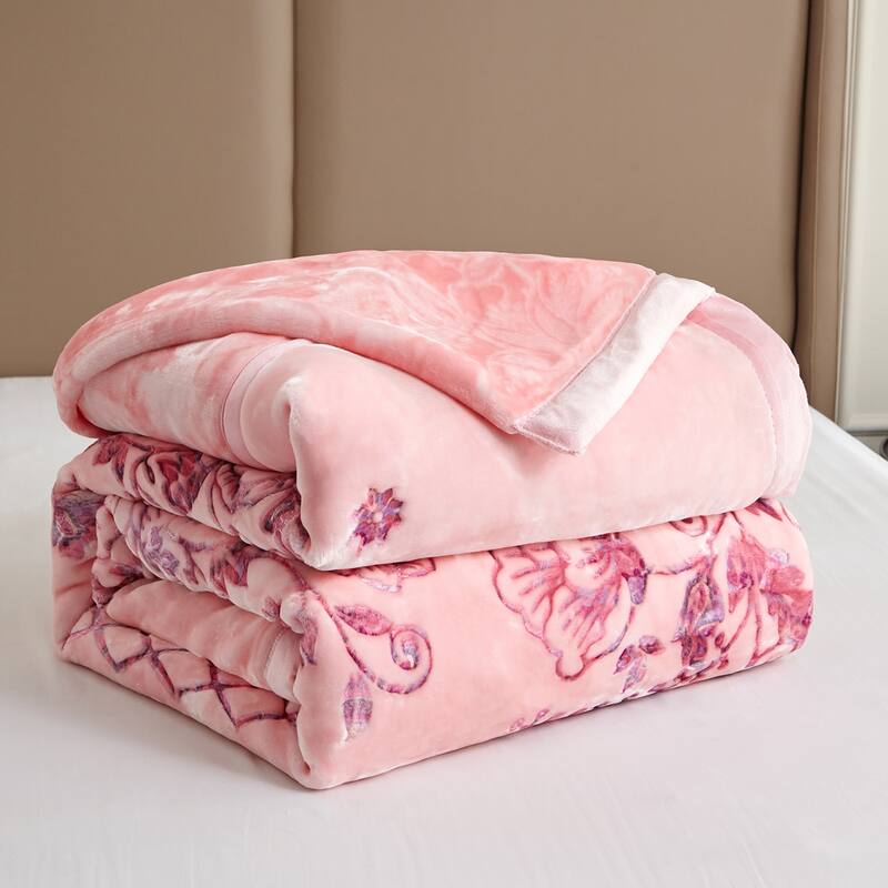 Reversible 10.5 Pounds Plush Fleece Blankets, 2 PLY A&B Design 87" x 95" Bed Blankets for Winter