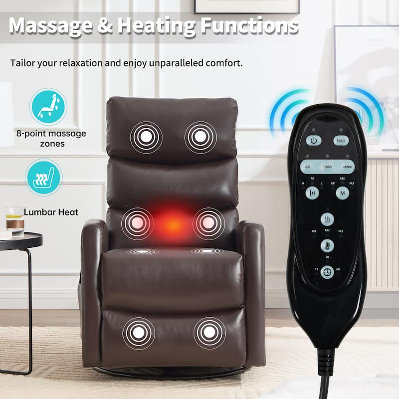 360° Swivel Rocking Recliner with Heat & Massage in Faux Leather