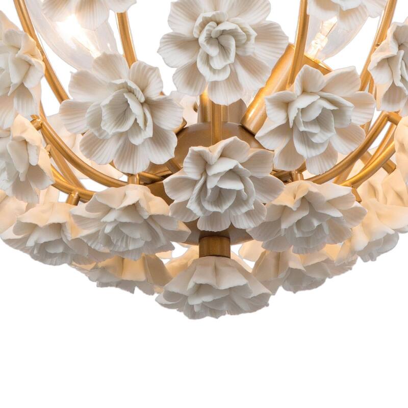 Cotia Mid-century Modern French Country Semi-flush Mount 3-light Ceramic Flowers Bowl Ceiling Light for Dining Room - 15.5 in