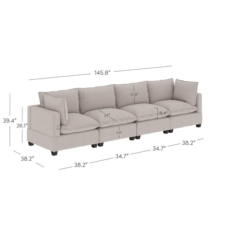 Chelsea Modern Cloud Modular Upholstered Sofa with Deep Seat and Plush Cushions