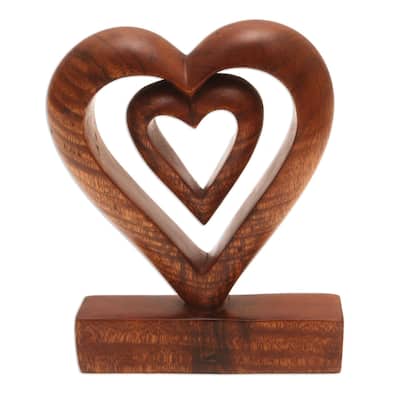 Novica Handmade Two Loves In Brown Wood Statuette - 7.75" H x 6" W x 1.6" D