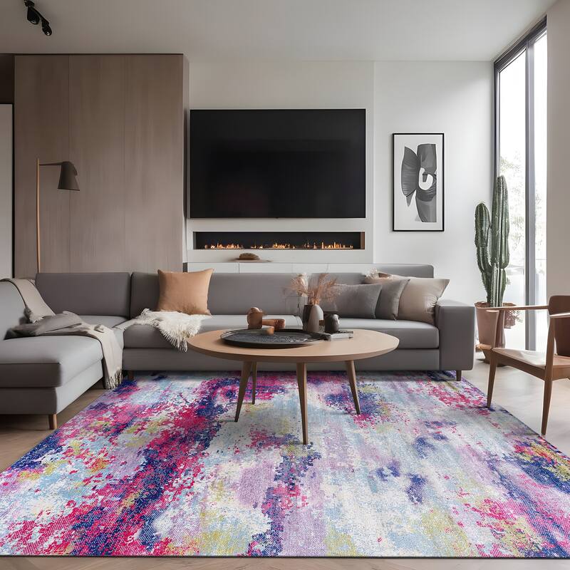 Beverly Rug Queen Abstract Non-Slip Rubber Back Washable Indoor Area Rug