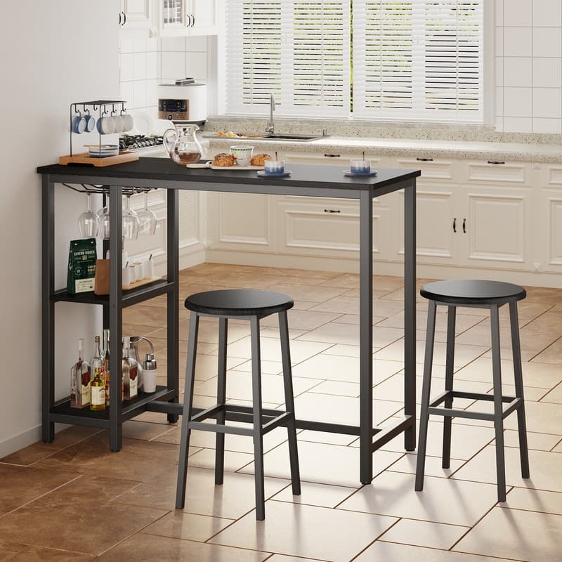 Bar Table Set with 2 Stools for Breakfast Nook, Dining Room, Living Room, Kitchen, Dining Hall