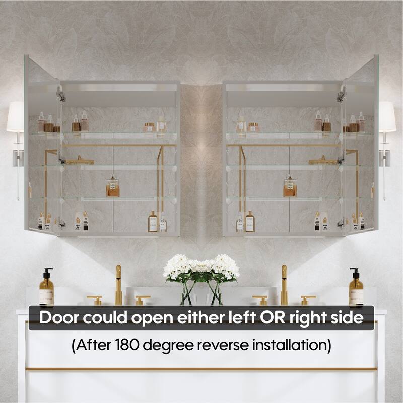 Recessed or Surface Wall Mount Bathroom Medicine Cabinet With Adjustable Glass Shelves