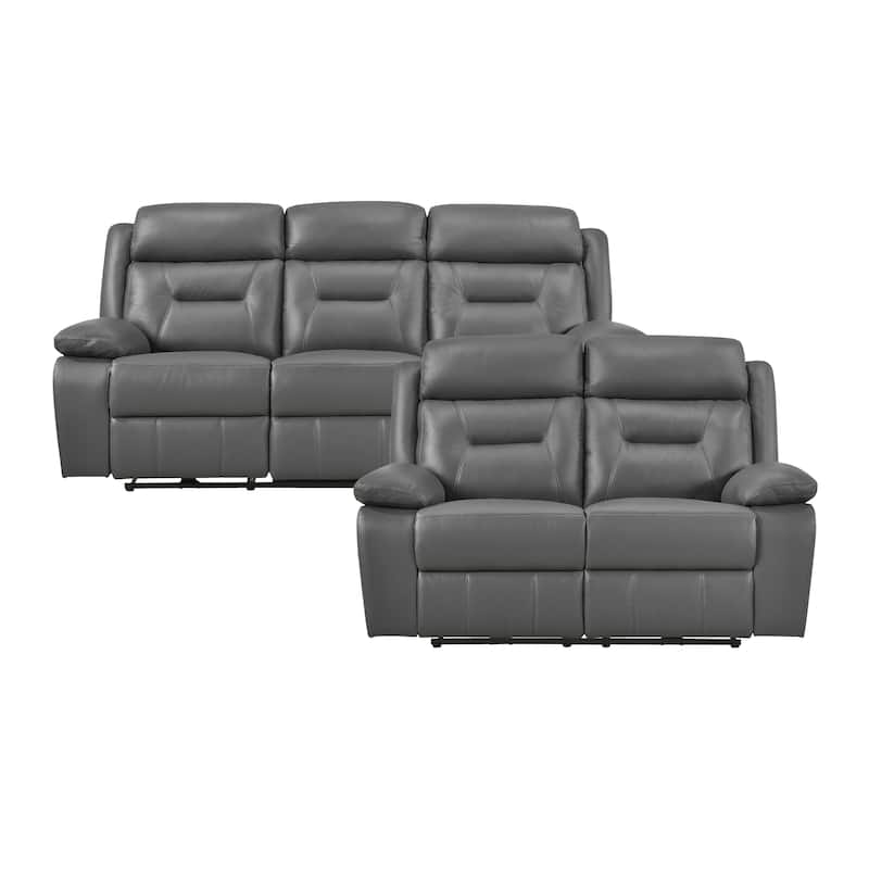 Garrey Leather 2-Piece Power Double Reclining Living Room Sofa Set - Dark Gray