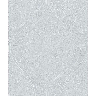 Galerie Wallcoverings Serene Collection Metallic Large Ogee Damask Vinyl on Non-woven Wallpaper Roll