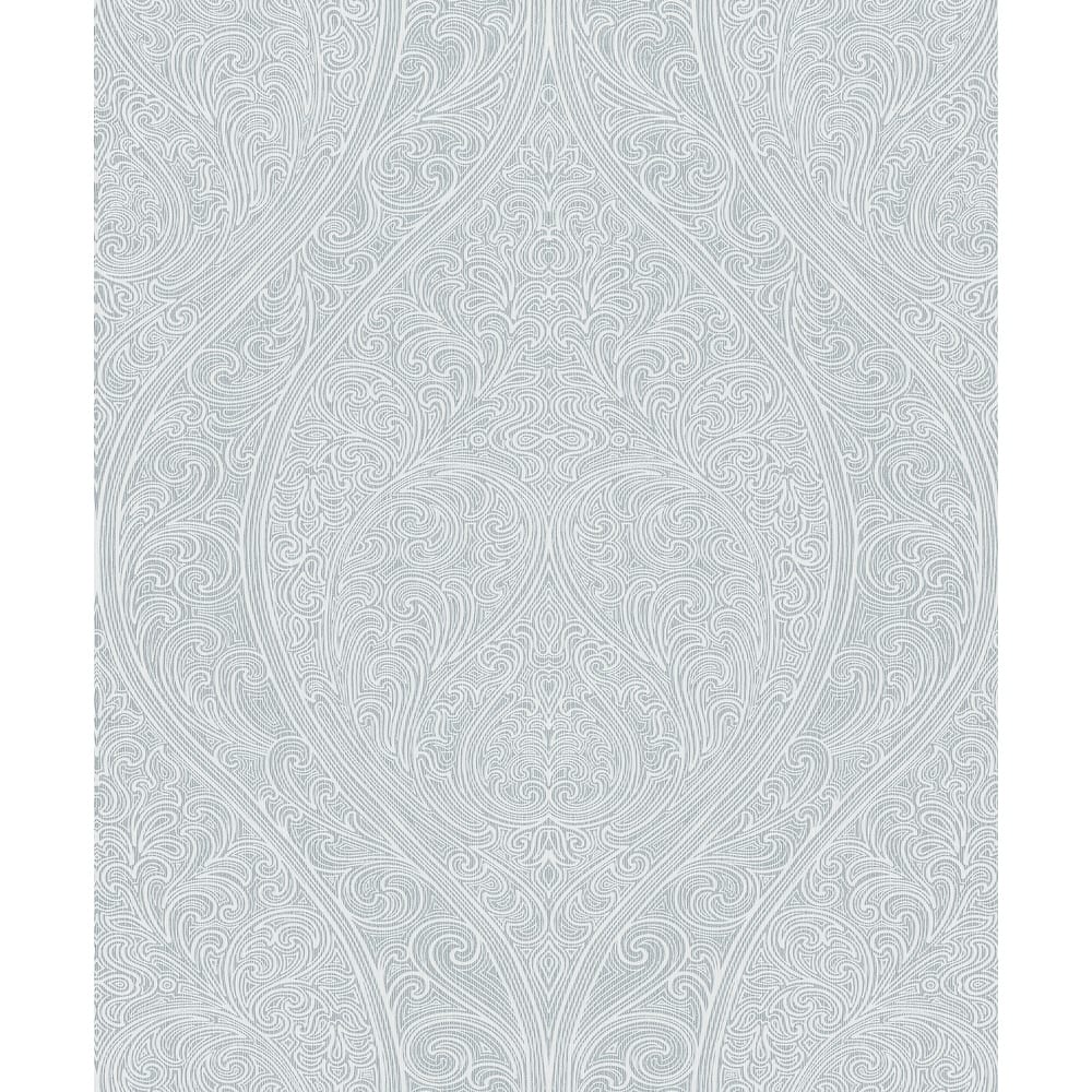 Galerie Wallcoverings Serene Collection Metallic Large Ogee Damask Vinyl on Non-woven Wallpaper Roll
