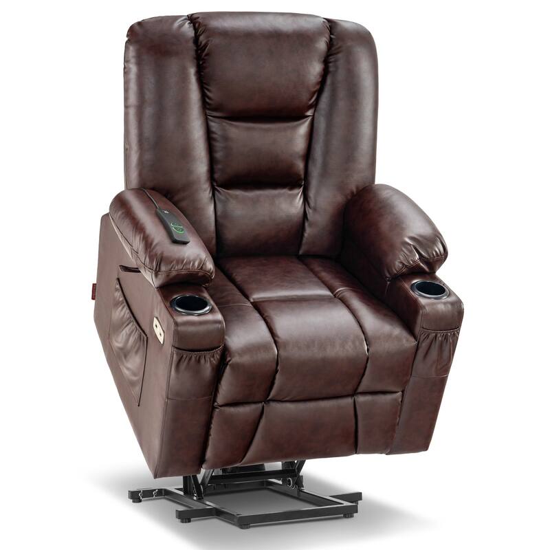 MCombo Small Power Lift Recliner Chair with Massage and Heat for Short Elderly People, Faux Leather 7569 - Dark Brown