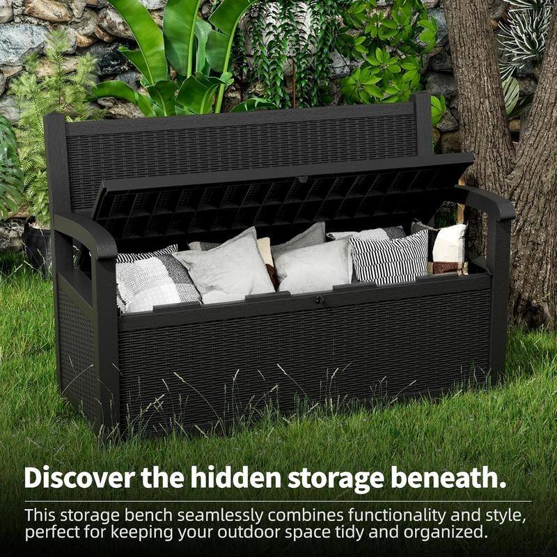 All-Weather Resin Storage Bench with Lockable Hidden Compartment - Rattan-Look Design, 500 lbs Capacity, 70-Gallon Storage