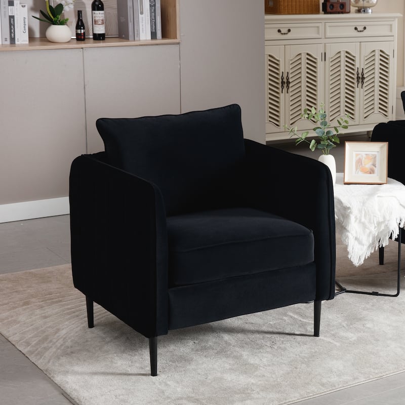 Accent Chair for Living Room, =Comfy Single Sofa Chair Mid-Century Modern Armchair - Black