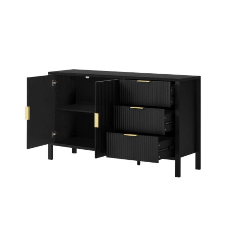 Modern Wave Pattern Buffet Cabinet with 3 Drawers & Hooks, Large Storage Sideboard for Hallway, Living Room & Dining Room