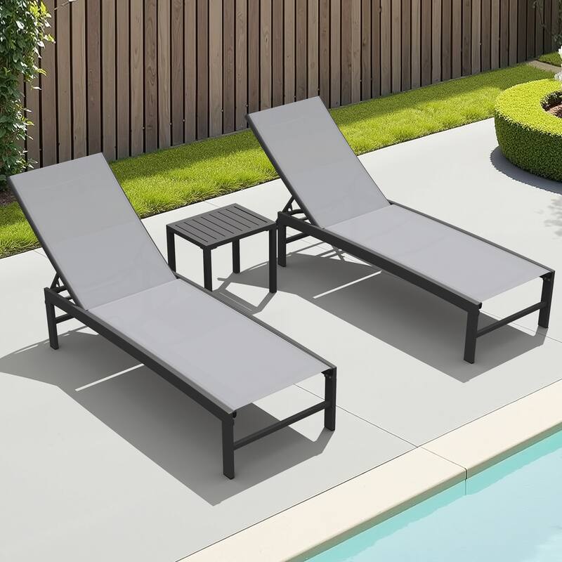 3-Piece Outdoor Loungers Patio Chaise Lounge Chairs Set with Side Table - Set of 3 - Light Grey