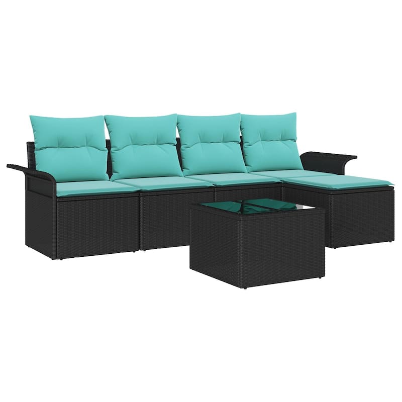 vidaXL 5/6-Seater Garden Sofa with Cushions Black/Brown/Grey Poly Rattan - 24.4 x 98.8 x 27.2