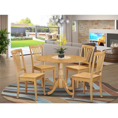 Round Dining Set - 5 Piece Table & Chair Set - 42" Kitchen Table with Dropleaf - Oak Finish