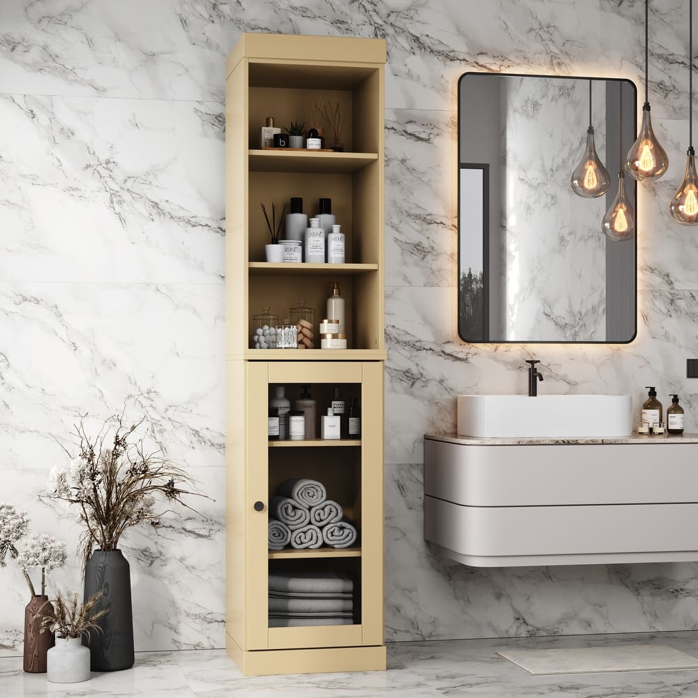 Palace Imports 100% Solid Wood 16.5" Bathroom Storage Cabinet with Clear Glass Doors and Adjustable Shelves