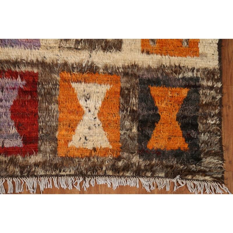 Hand Knotted Oriental 100% Wool Carpet Modern Tribal Multi-Colored Moroccan Area Rug - 9' 7'' X 6' 9''