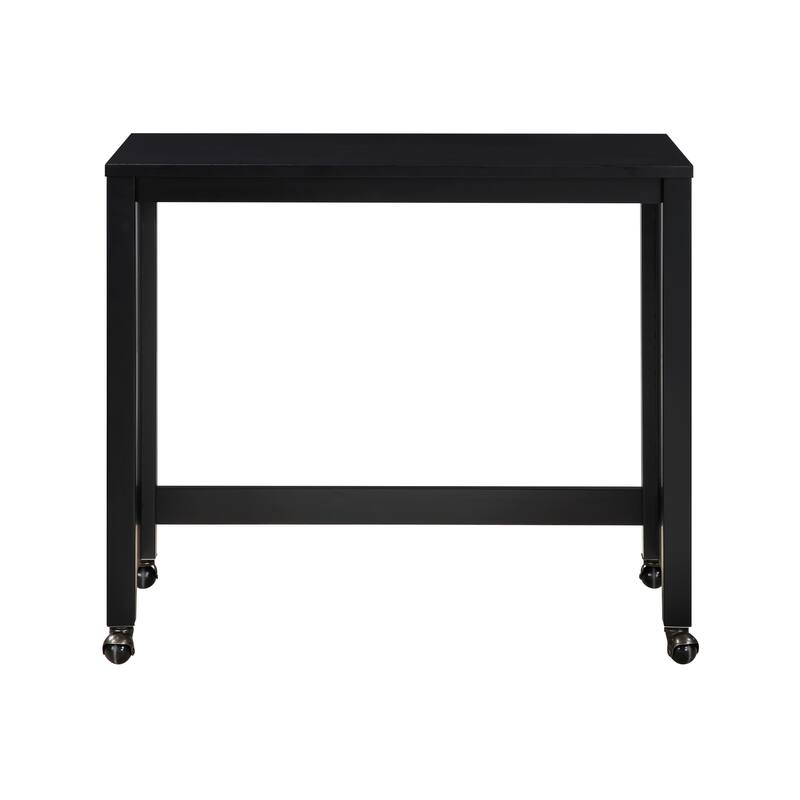 Desks and Stool Set 3pc Black Finish Rolling Desk with Casters, 2 Charging ports Home Office Furniture