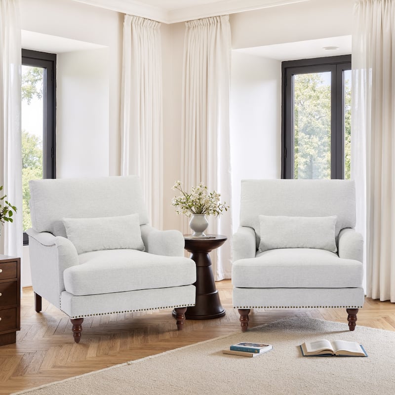 Set of 2 Mid Century Chenille Upholstered Accent Chairs