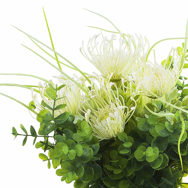 Enova Home Artificial Fake Peony Silk Flowers and Eucalyptus Grasses Arrangement in Clear Glass Vase with Faux Water for Decor
