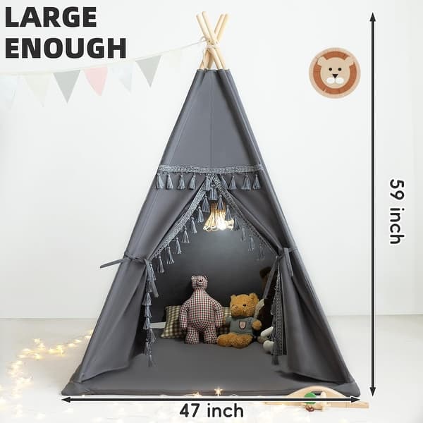 Kids Tent with Padded Mat, Lights, Carry Bag, Cotton Canvas Washable