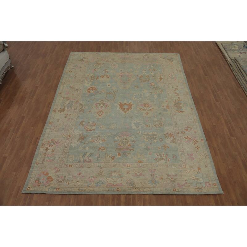 Handmade Wool Oushak Vegetable Dye Large Rug, Floral Geometric Carpet - 14' 0'' X 10' 3''