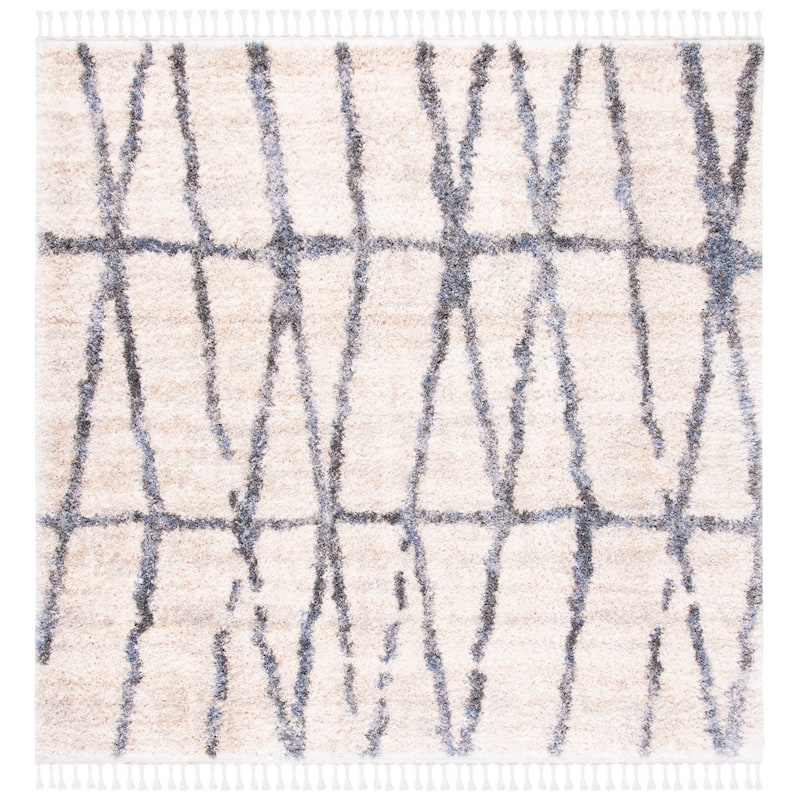 SAFAVIEH Berber Fringe Toyoko Madie Trellis Rug - 6'7" Square - Cream/Grey