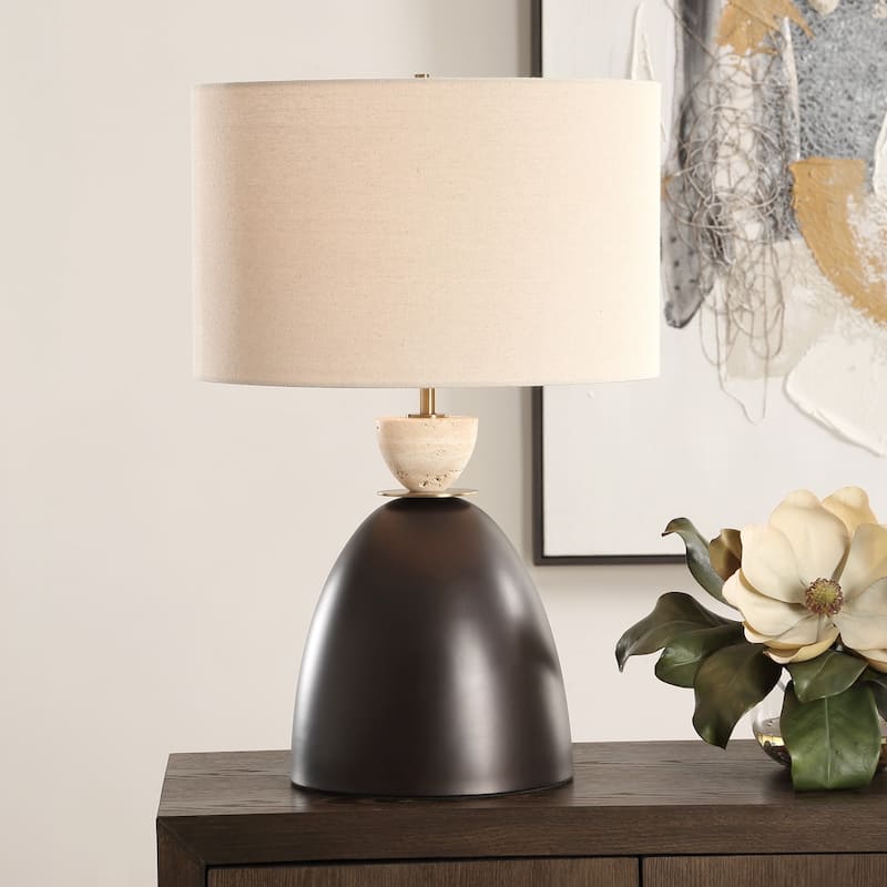 Iron Table Lamp with Drum Shade - 24.5" - Bronze-Finish