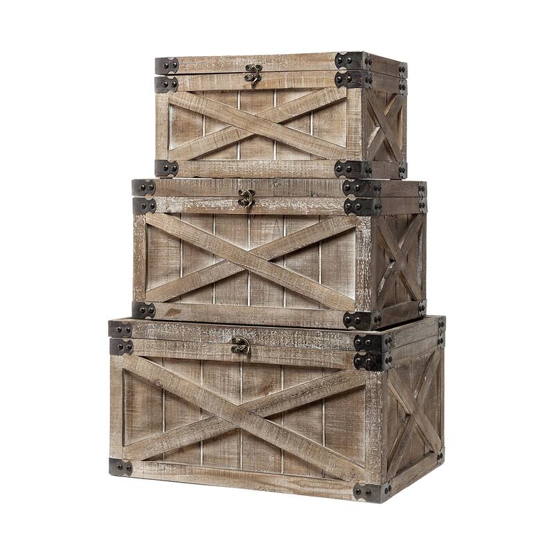 Port Moody Whitewashed Brown Solid Wood Decorative Boxes (Set of 3)