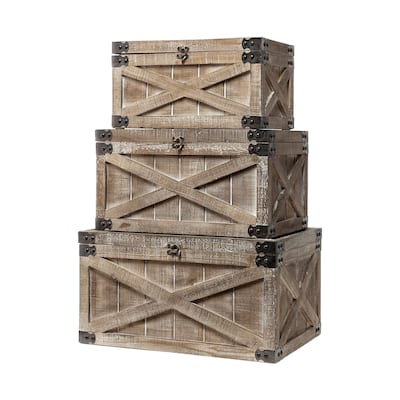 Port Moody Whitewashed Brown Solid Wood Decorative Boxes (Set of 3)