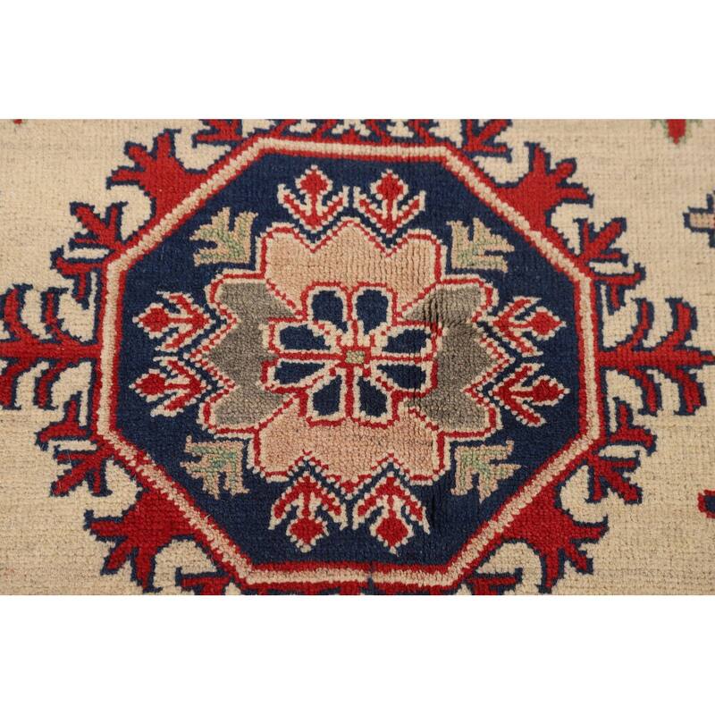 Geometric Beige Kazak Oriental Area Rug Handmade Wool Carpet - 5'0" x 6'8"
