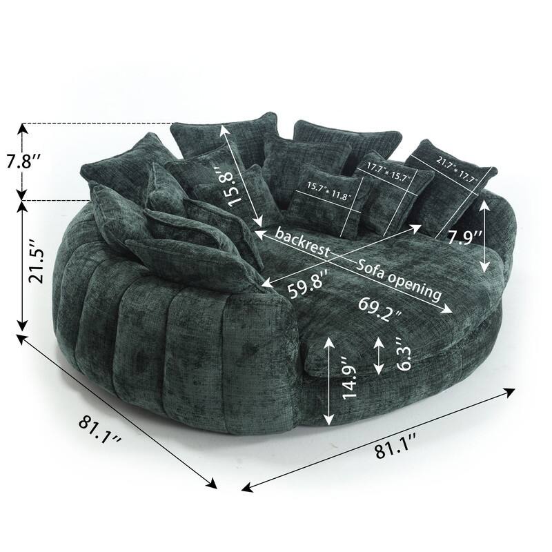 81.10" Double Bread Extra Large Round Sofa Bed with Armrests and Large Cushions