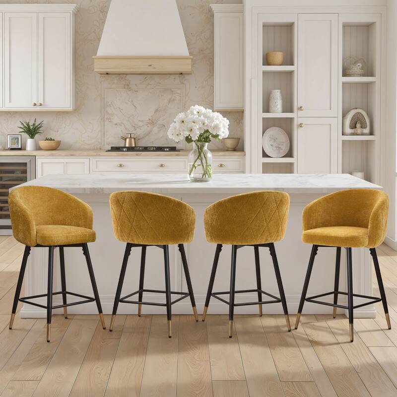 26" Swivel Counter Height Bar Stool with Arms and Metal Legs - 37"H x 22"W x 22"D - Set of 4 - Yellow