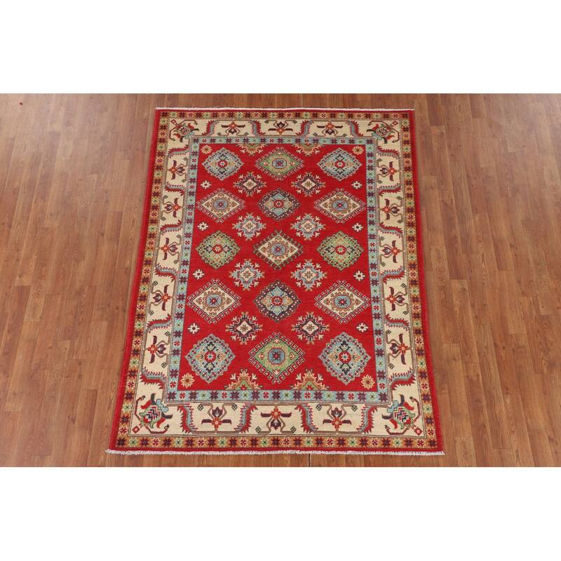 Kazak Oriental Rug Hand-Knotted Bedroom Red Wool Carpet - 5'0" x 6'7"
