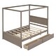 preview thumbnail 15 of 25, Wood Canopy Bed with Trundle Bed and two Drawers ,Full Size Canopy Platform bed With Support Slats, No Box Spring Needed