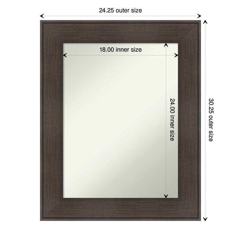 Non-Beveled Bathroom Wall Mirror - William Rustic Woodgrain Frame - 24 x 30 in - William Rustic Woodgrain
