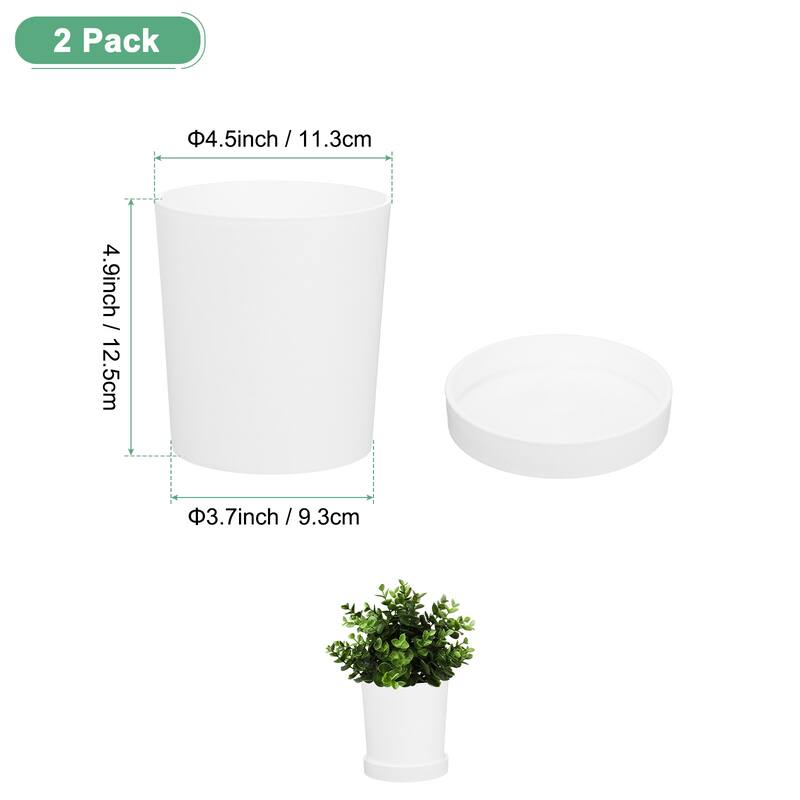 2-Pack Plant Pots, 4.5 Inch Plastic Pots with Drainage Holes