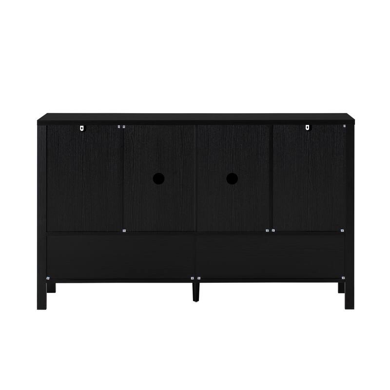 Roomfitters Sideboard Buffet Cabinet with 4 Door Mid-century Modern Geometric Storage and Open Shelf for Kitchen & Dining