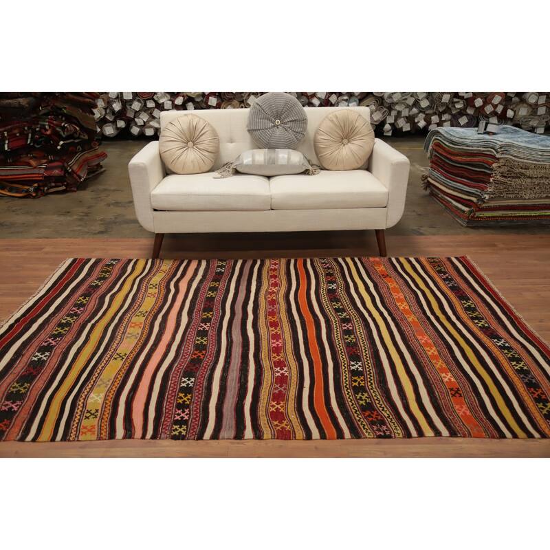 Hand Woven Oriental 100% Wool Carpet Southwestern Tribal Multi-Colored Kilim Area Rug - 8' 2'' X 5' 4''